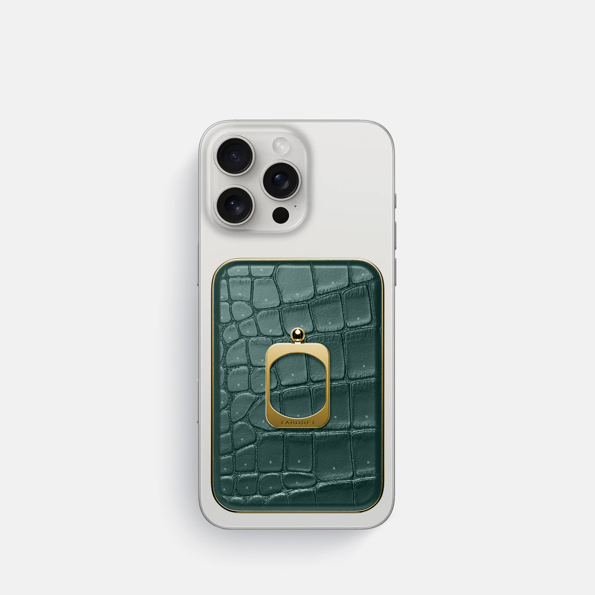 Dark-Forest iPhone 16 Pro Magsafe Ring Porosus Crocodile with Gold Metal -2 | Dark-Forest-Gold