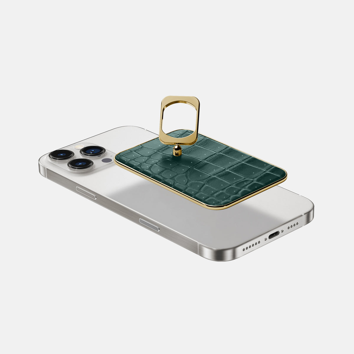 Dark-Forest iPhone 16 Pro Magsafe Ring Porosus Crocodile with Gold Metal -4 | Dark-Forest-Gold