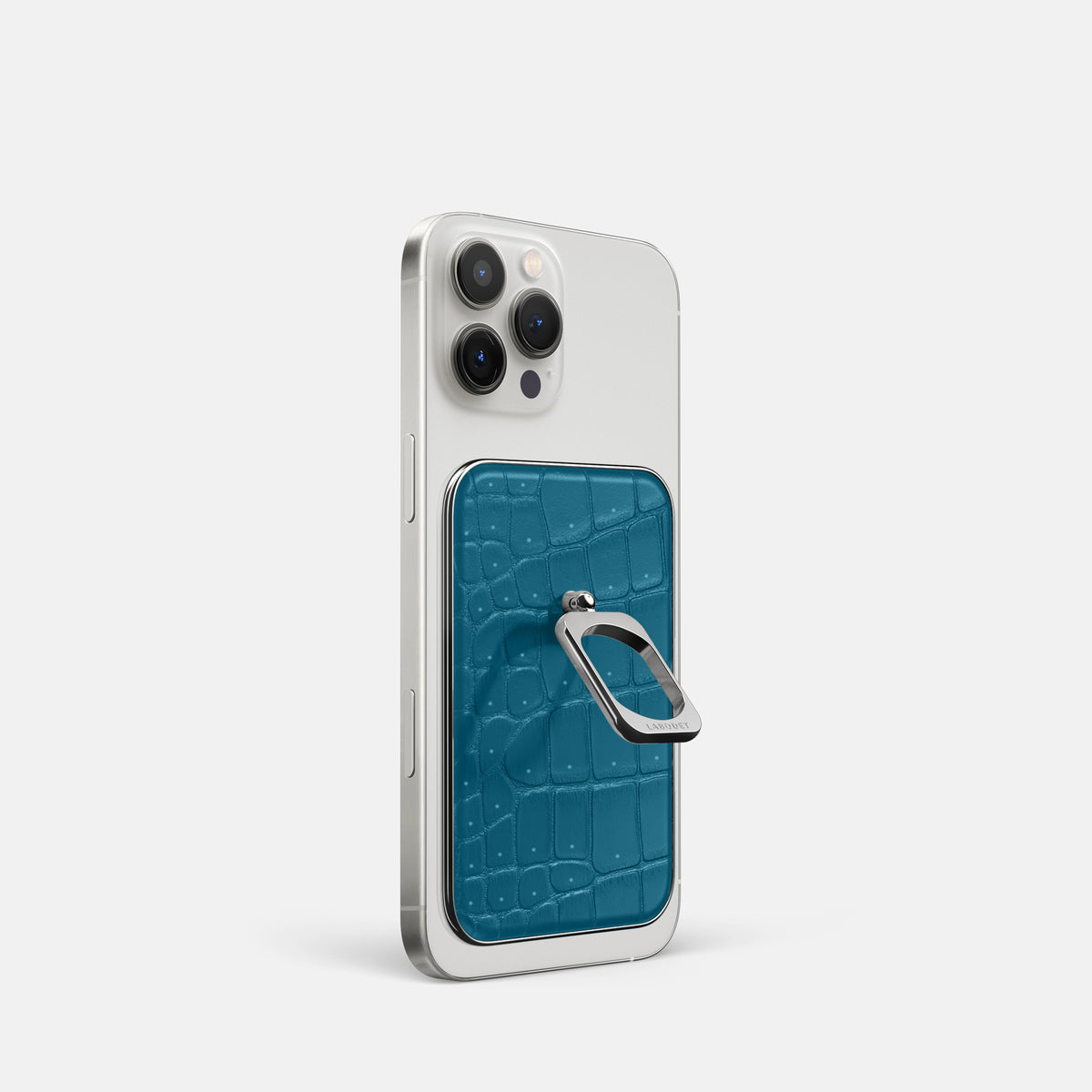Duck Blue iPhone 16 Pro Magsafe Ring Porosus Crocodile with Steel Metal -1 | Duck-Blue-Steel