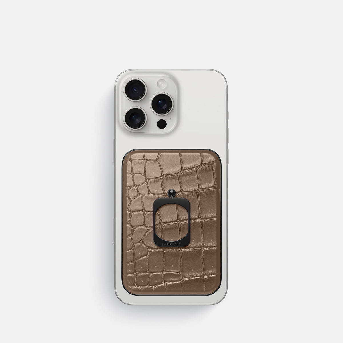 Fur-Brown iPhone 16 Pro Magsafe Ring Porosus Crocodile with Black Metal -2 | Fur-Brown-Black