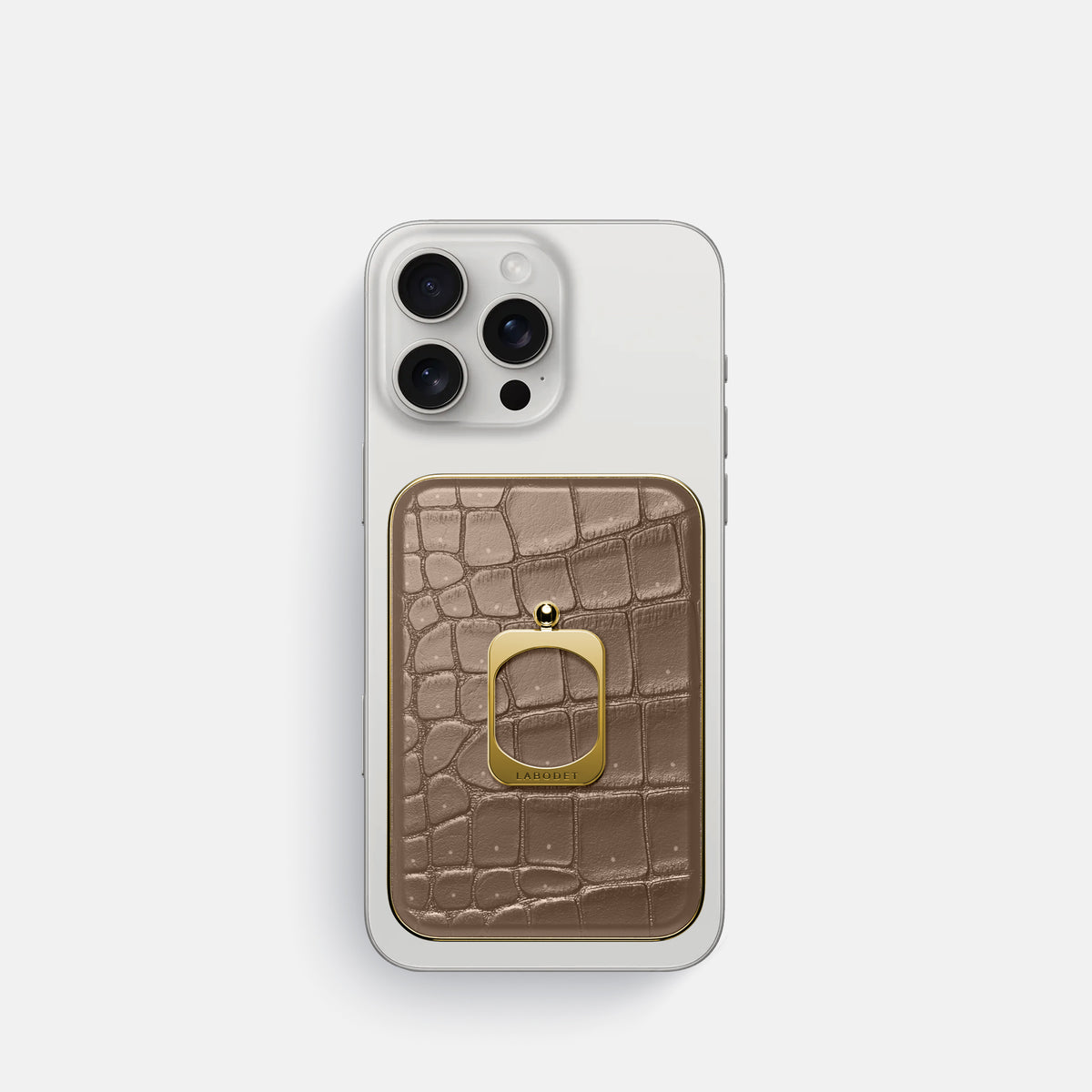 Fur-Brown iPhone 16 Pro Magsafe Ring Porosus Crocodile with Gold Metal -2 | Fur-Brown-Gold