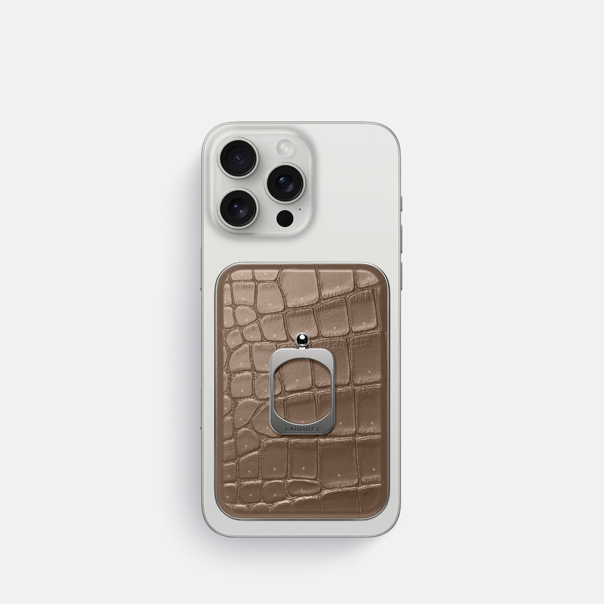Fur-Brown iPhone 16 Pro Magsafe Ring Porosus Crocodile with Steel Metal -2 | Fur-Brown-Steel