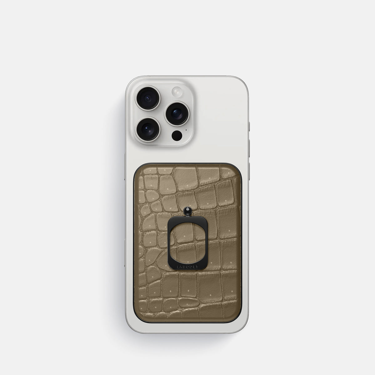 Kaki-Green iPhone 16 Pro Magsafe Ring Porosus Crocodile with Black Metal -2 | Kaki-Green-Black