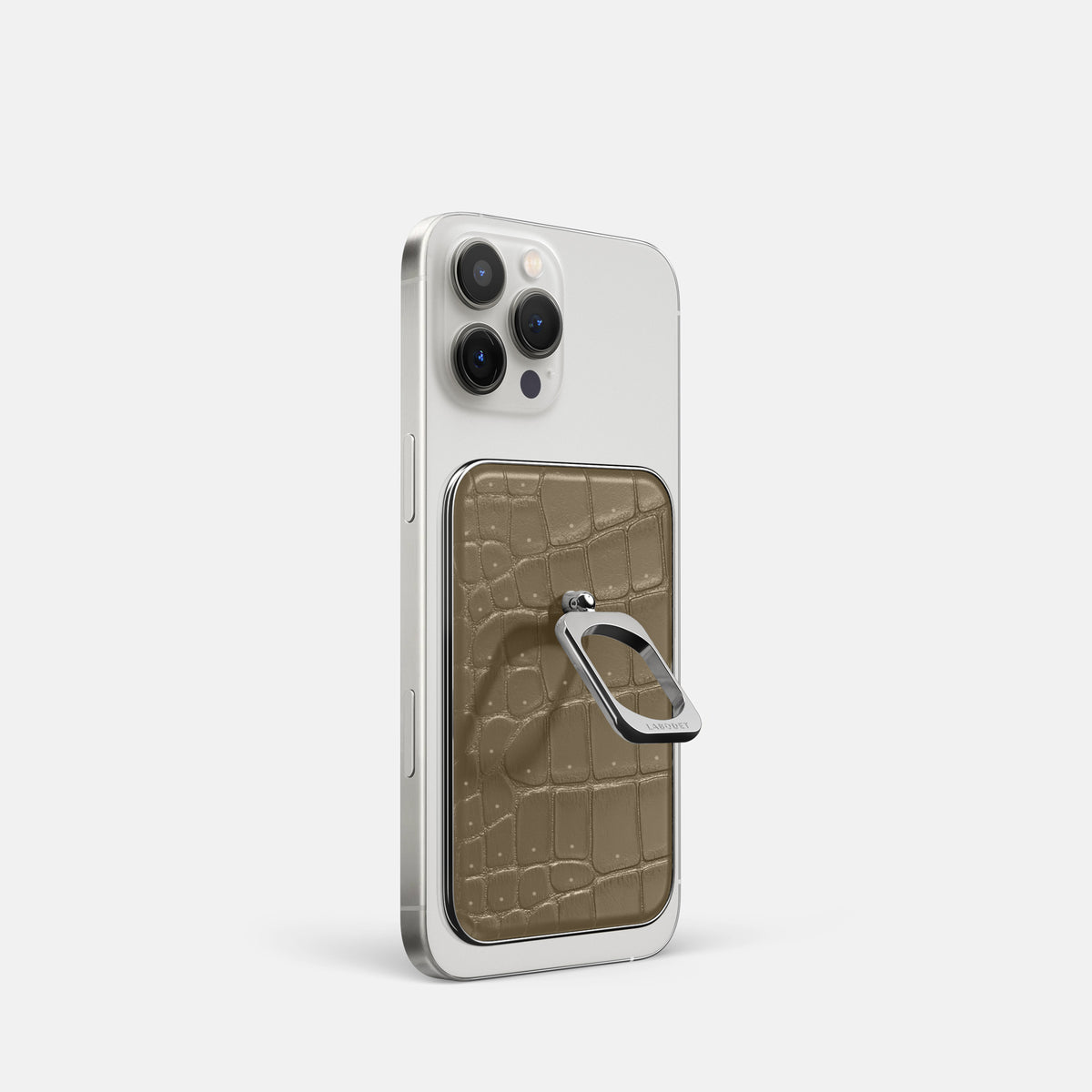 Kaki-Green iPhone 16 Pro Magsafe Ring Porosus Crocodile with Steel Metal -1 | Kaki-Green-Steel