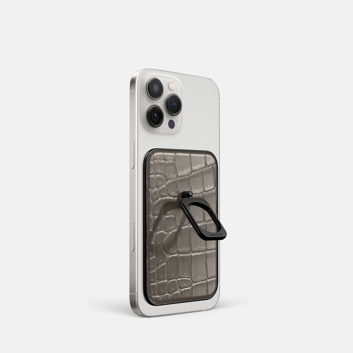 Lava-Stone iPhone 16 Pro Magsafe Ring Porosus Crocodile with Black Metal -1 | Lava-Stone-Black