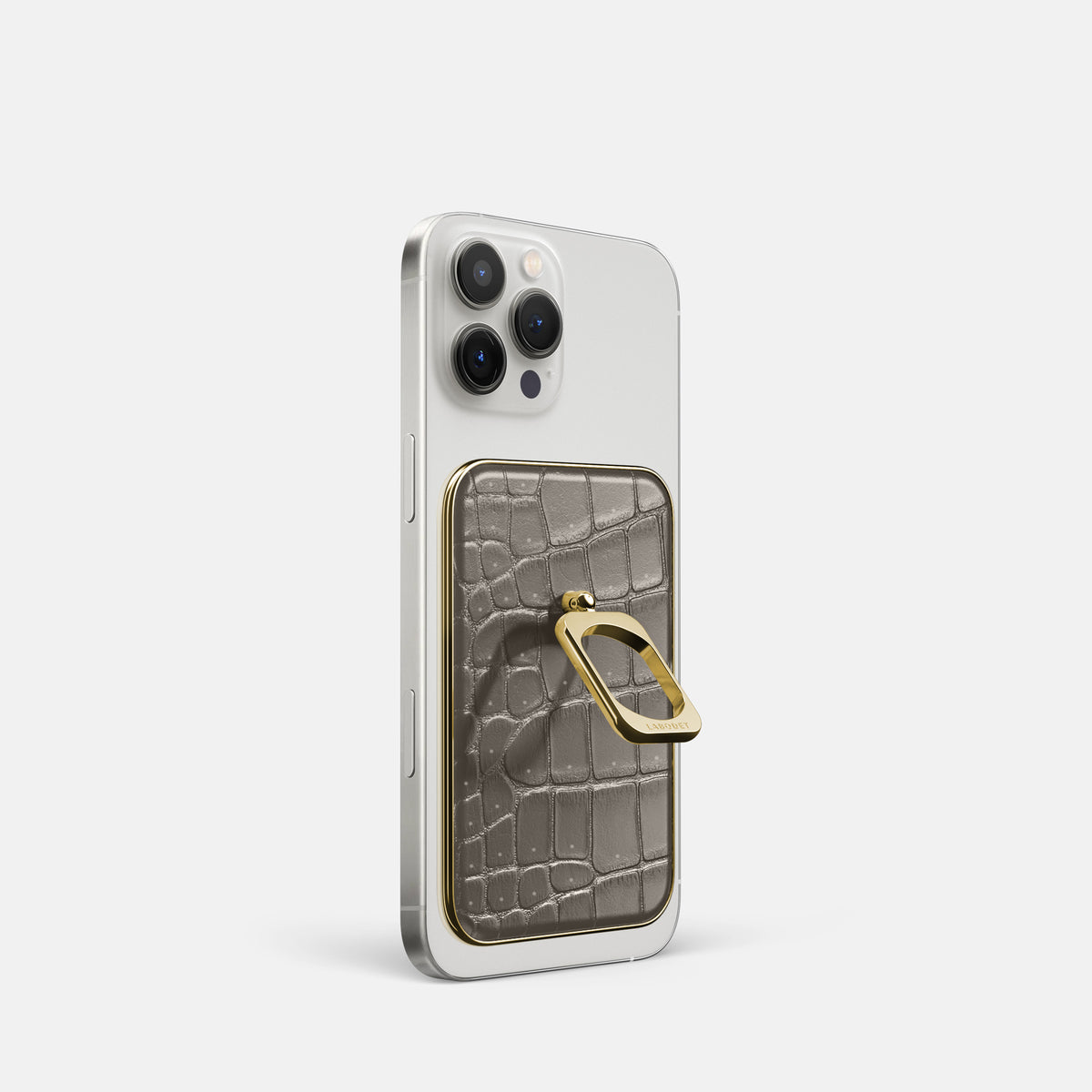 Lava-Stone iPhone 16 Pro Magsafe Ring Porosus Crocodile with Gold Metal -1 | Lava-Stone-Gold