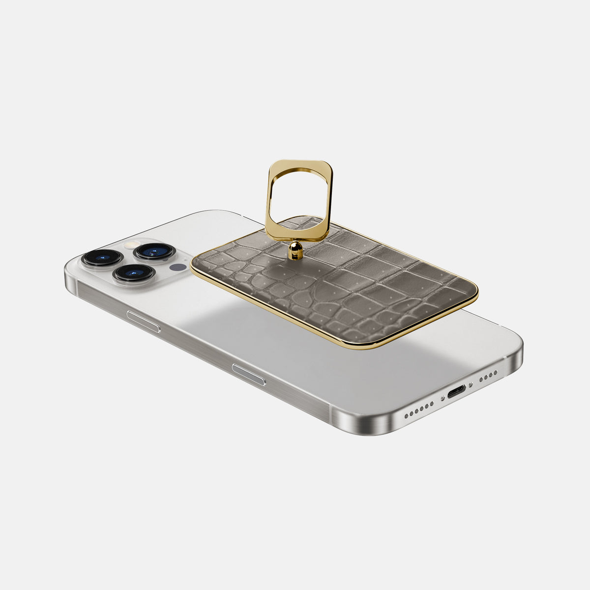 Lava-Stone iPhone 16 Pro Magsafe Ring Porosus Crocodile with Gold Metal -4 | Lava-Stone-Gold