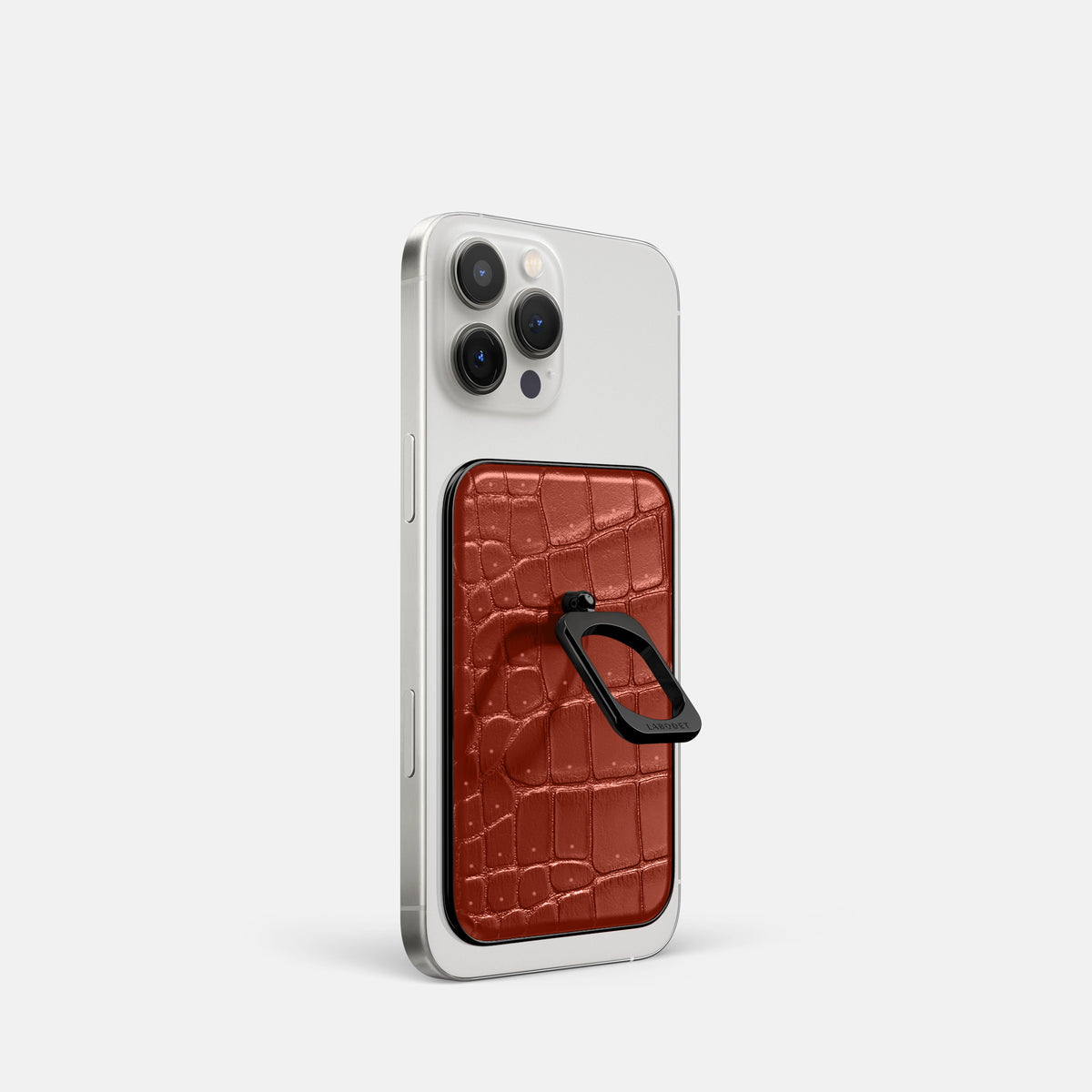 Mahogany-Brown iPhone 16 Pro Magsafe Ring Porosus Crocodile with Black Metal -1 | Mahogany-Brown-Black