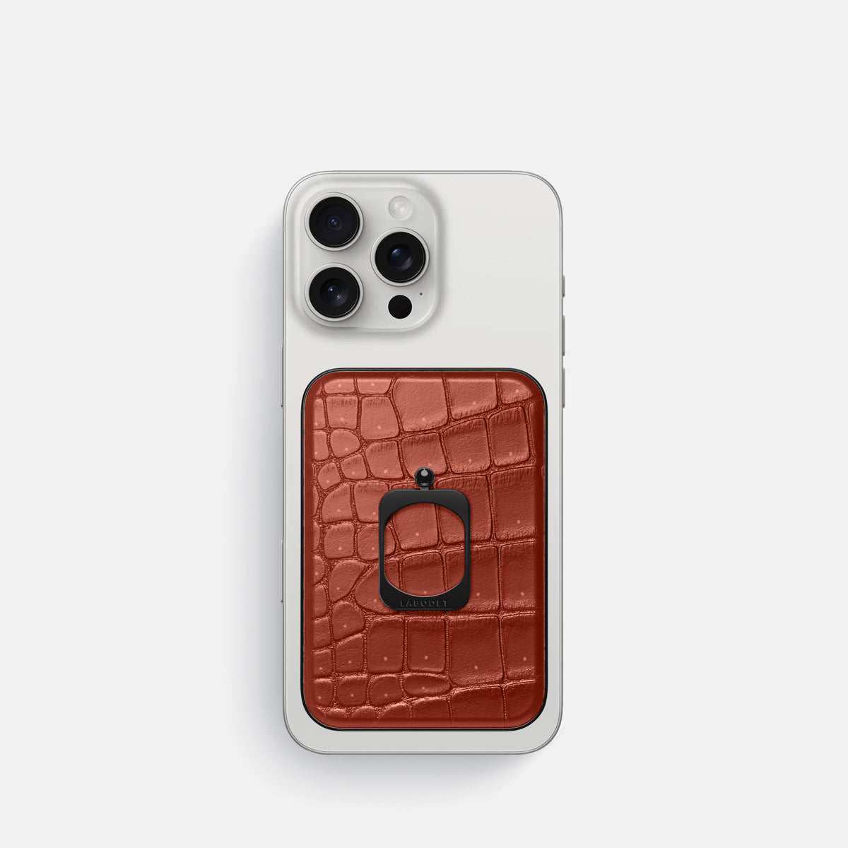 Mahogany-Brown iPhone 16 Pro Magsafe Ring Porosus Crocodile with Black Metal -2 | Mahogany-Brown-Black