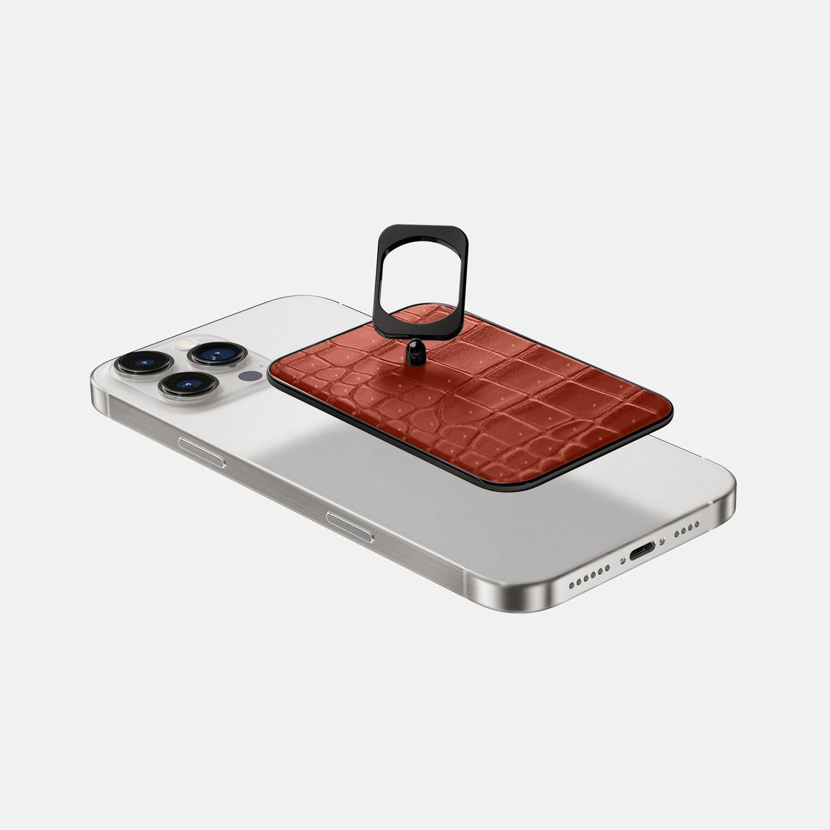Mahogany-Brown iPhone 16 Pro Magsafe Ring Porosus Crocodile with Black Metal -4 | Mahogany-Brown-Black