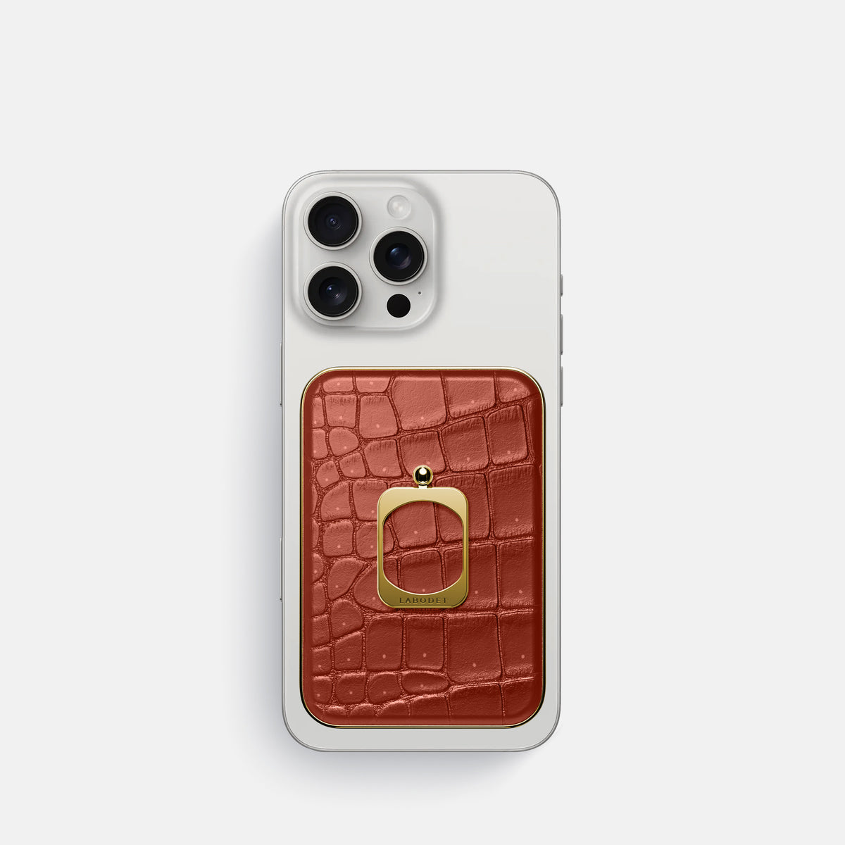 Mahogany-Brown iPhone 16 Pro Magsafe Ring Porosus Crocodile with Gold Metal -2 | Mahogany-Brown-Gold