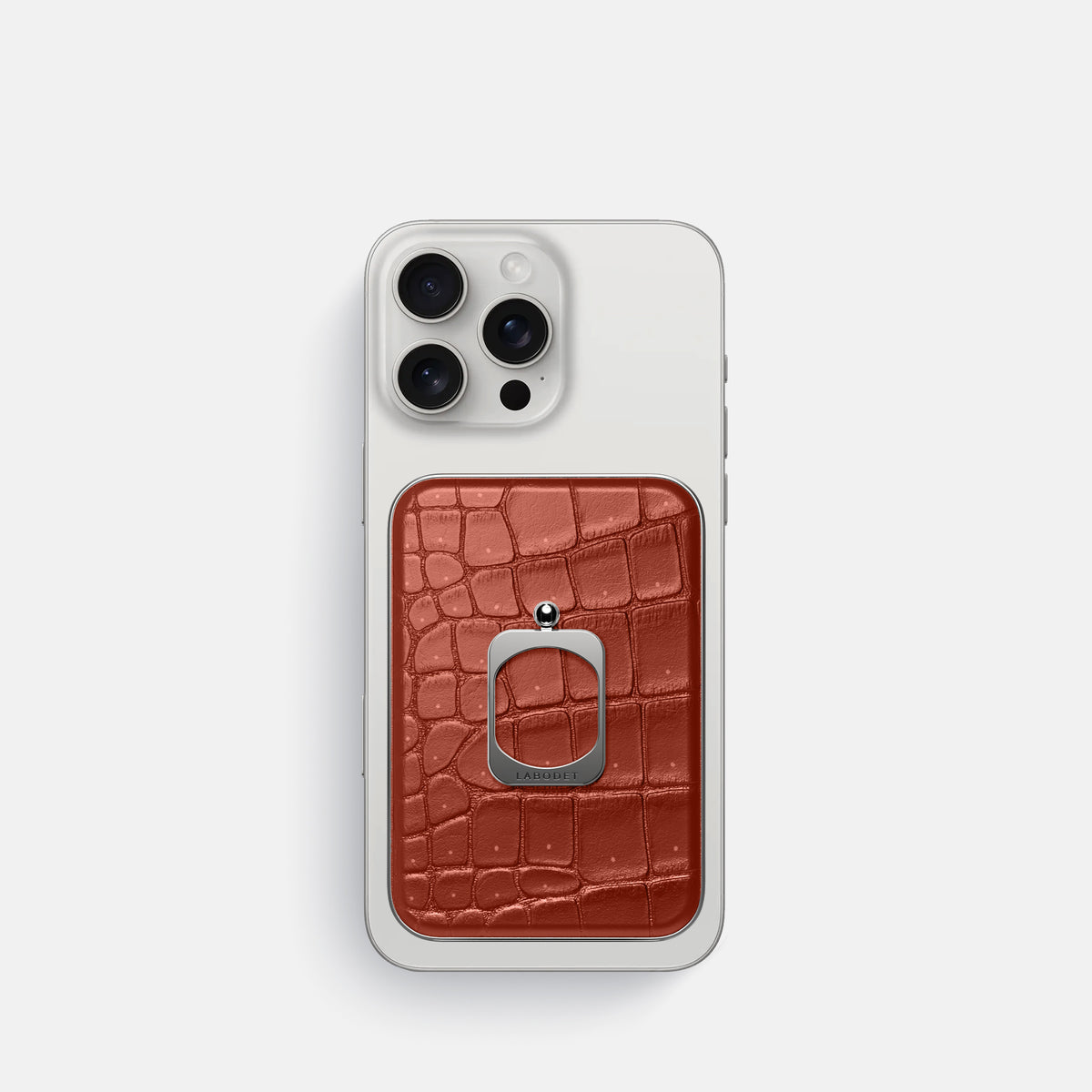 Mahogany-Brown iPhone 16 Pro Magsafe Ring Porosus Crocodile with Steel Metal -2 | Mahogany-Brown-Steel