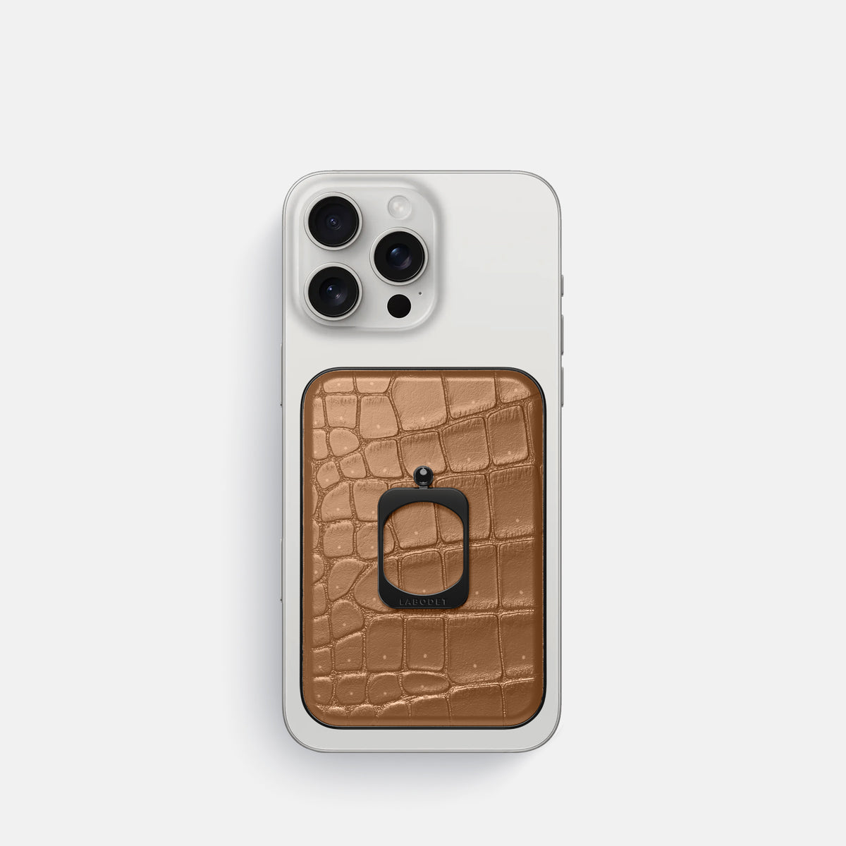 Milk-Chocolate iPhone 16 Pro Magsafe Ring Porosus Crocodile with Black Metal -2 | Milk-Chocolate-Black