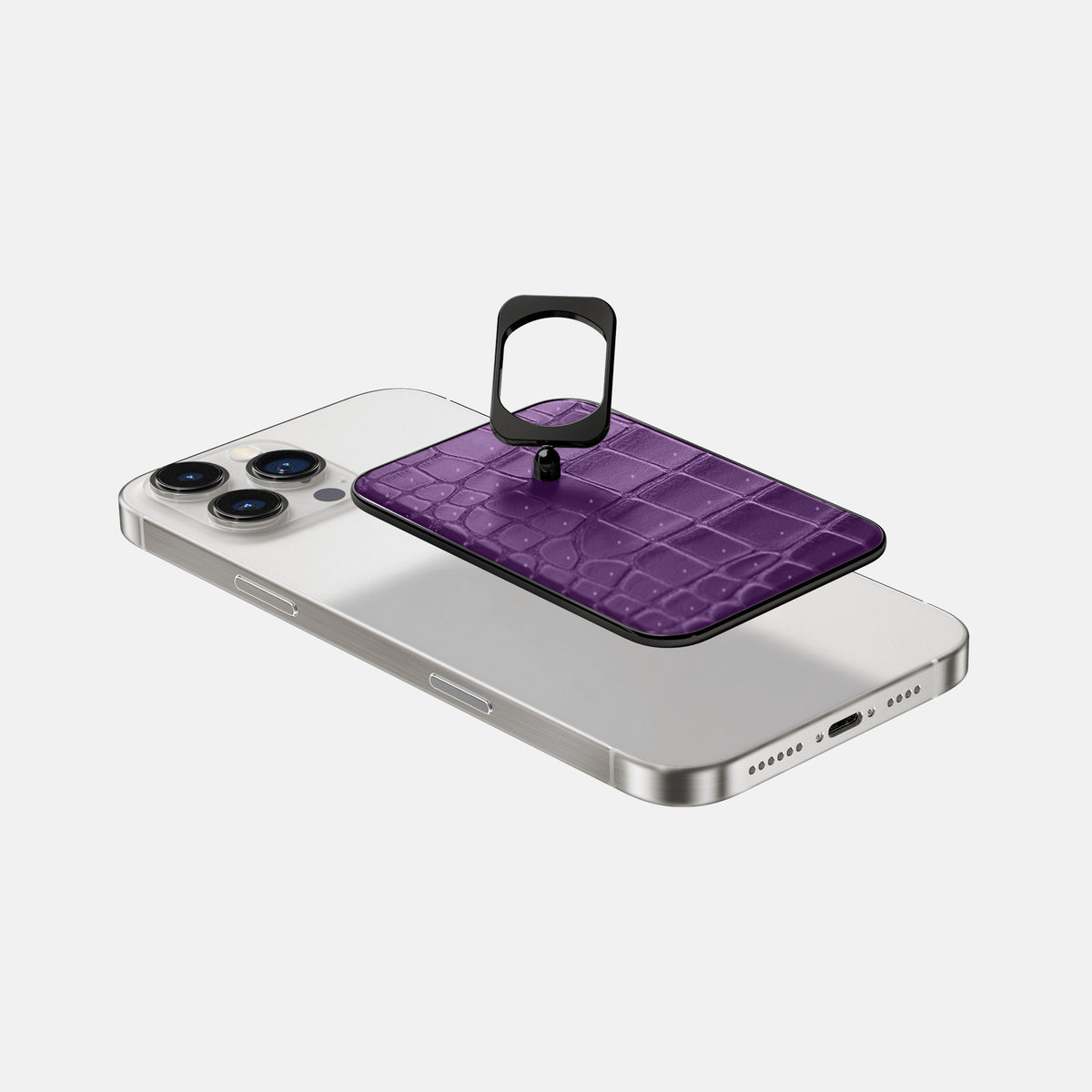 Purple iPhone 16 Pro Magsafe Ring Porosus Crocodile with Black Metal -4 | Purple-Black