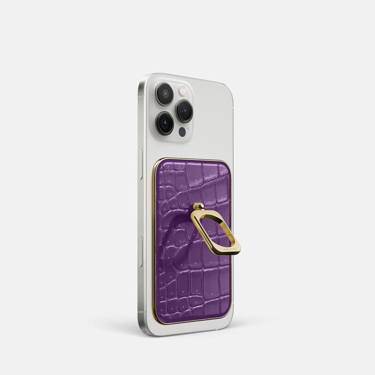 Purple iPhone 16 Pro Magsafe Ring Porosus Crocodile with Gold Metal -1 | Purple-Gold