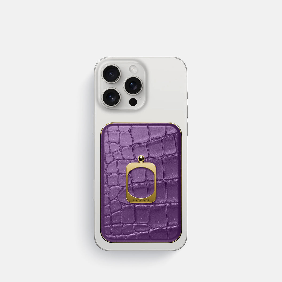 Purple iPhone 16 Pro Magsafe Ring Porosus Crocodile with Gold Metal -2 | Purple-Gold