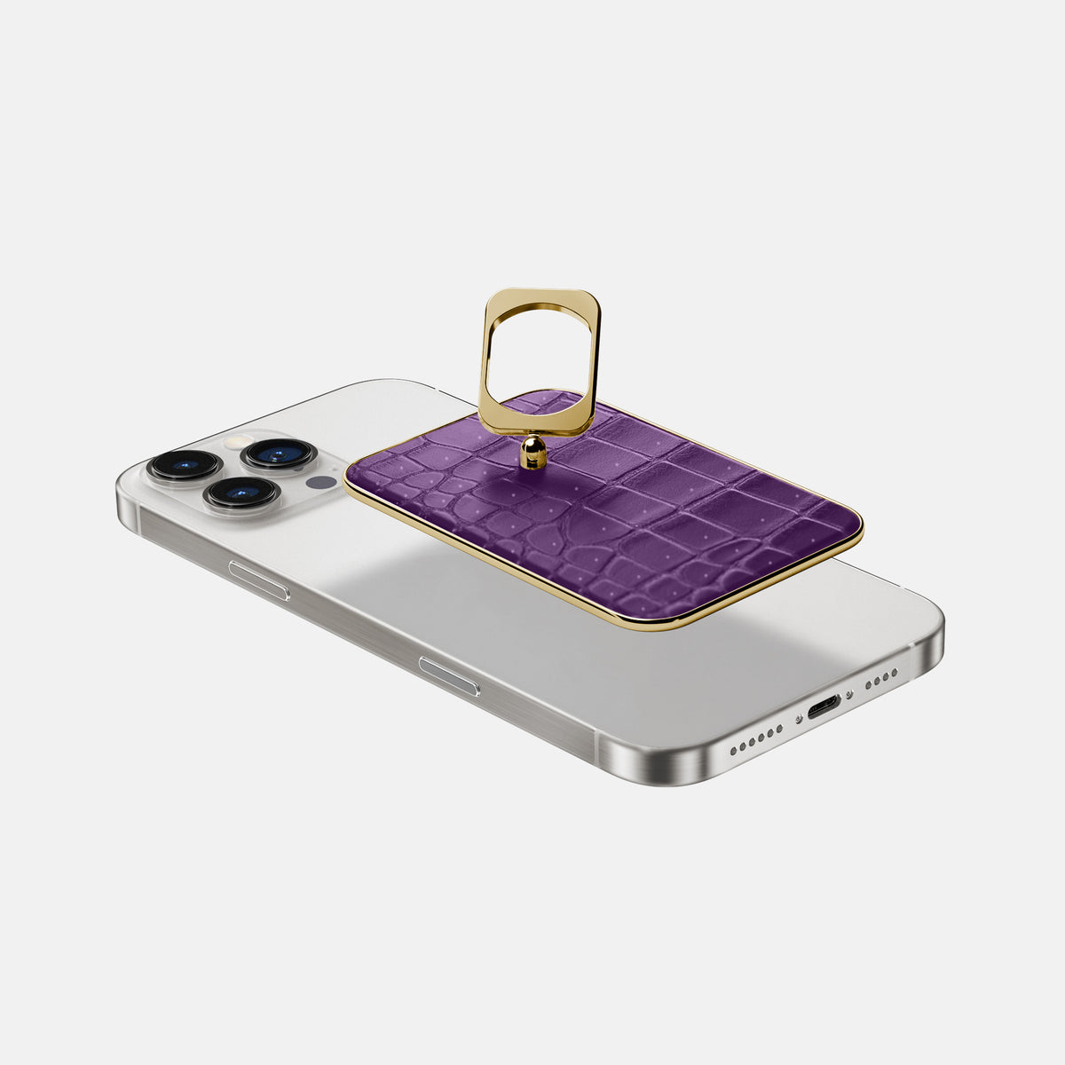 Purple iPhone 16 Pro Magsafe Ring Porosus Crocodile with Gold Metal -4 | Purple-Gold