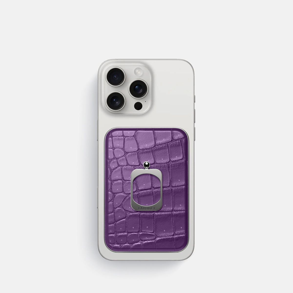 Purple iPhone 16 Pro Magsafe Ring Porosus Crocodile with Steel Metal -2 | Purple-Steel