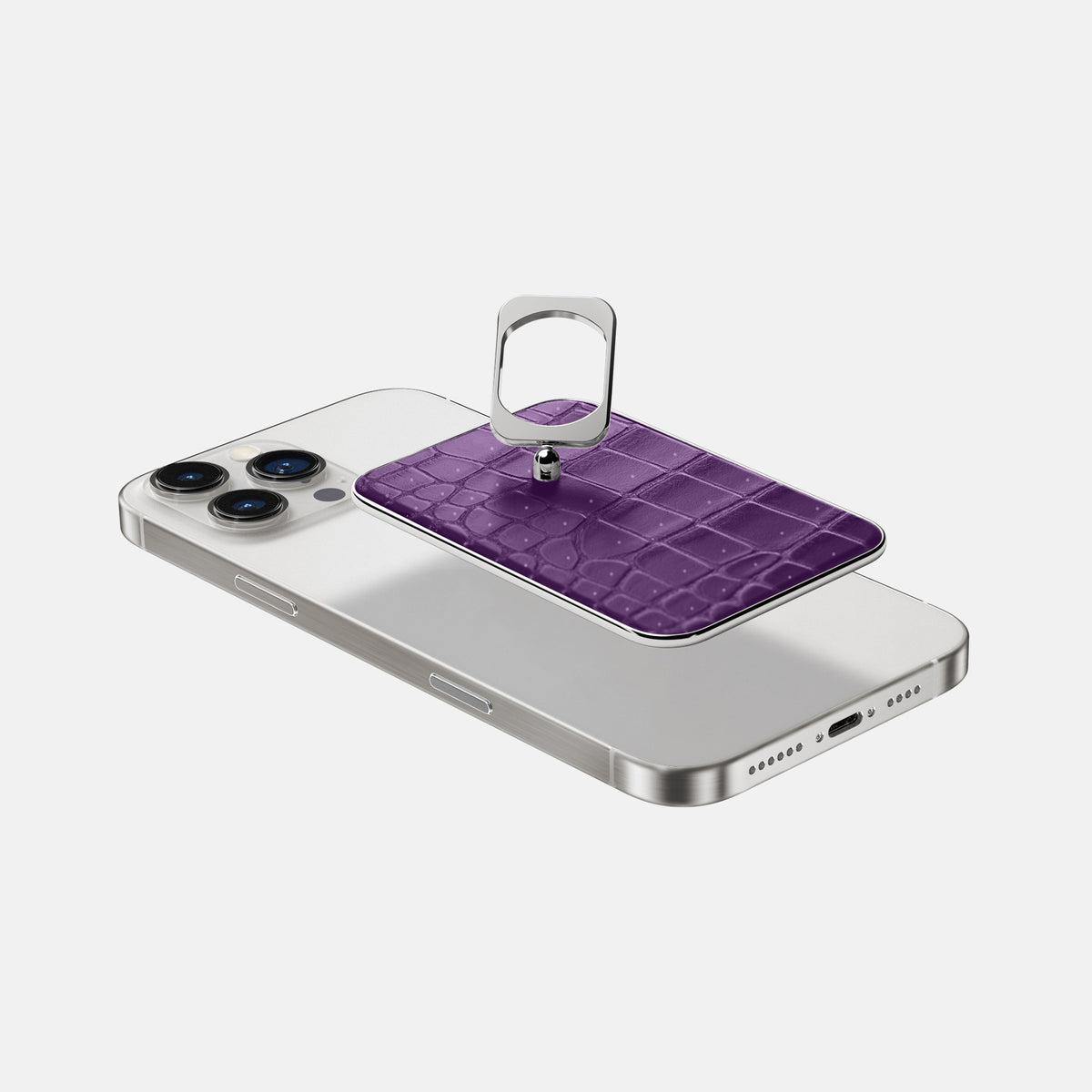Purple iPhone 16 Pro Magsafe Ring Porosus Crocodile with Steel Metal -4 | Purple-Steel