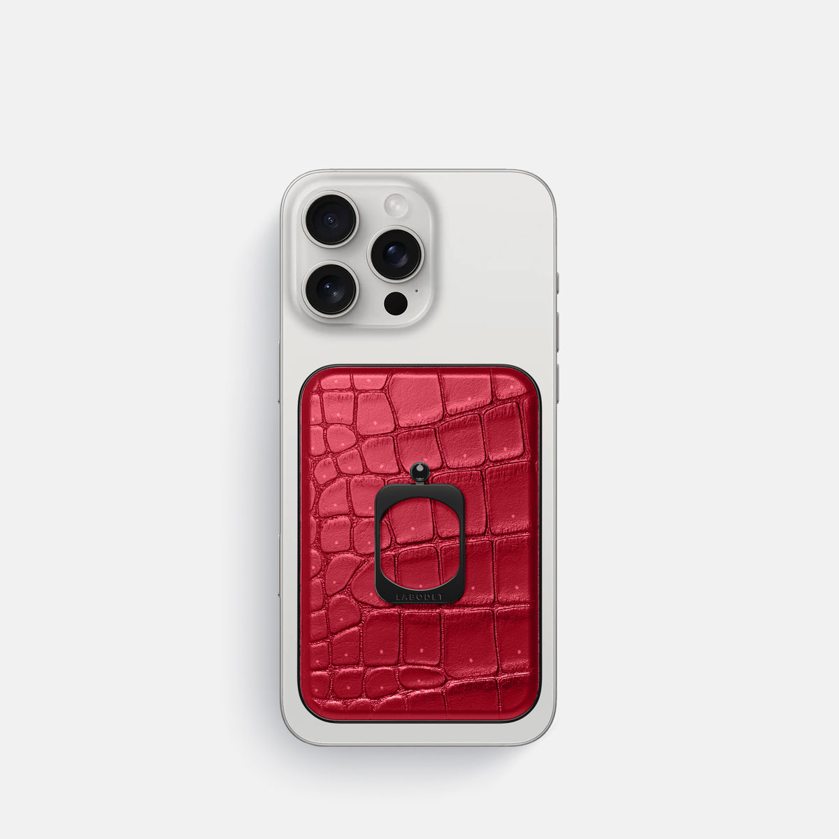 Burgundy iPhone 16 Pro Magsafe Ring Porosus Crocodile with Black Metal -2 | Burgundy-Black