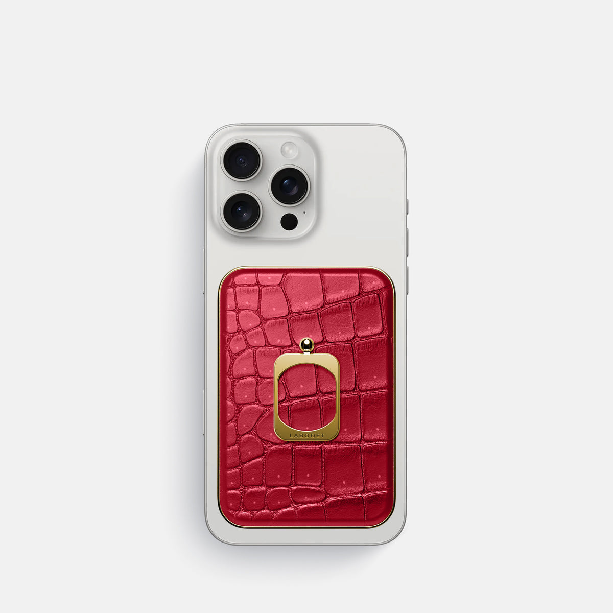 Burgundy iPhone 16 Pro Magsafe Ring Porosus Crocodile with Gold Metal -2 | Burgundy-Gold