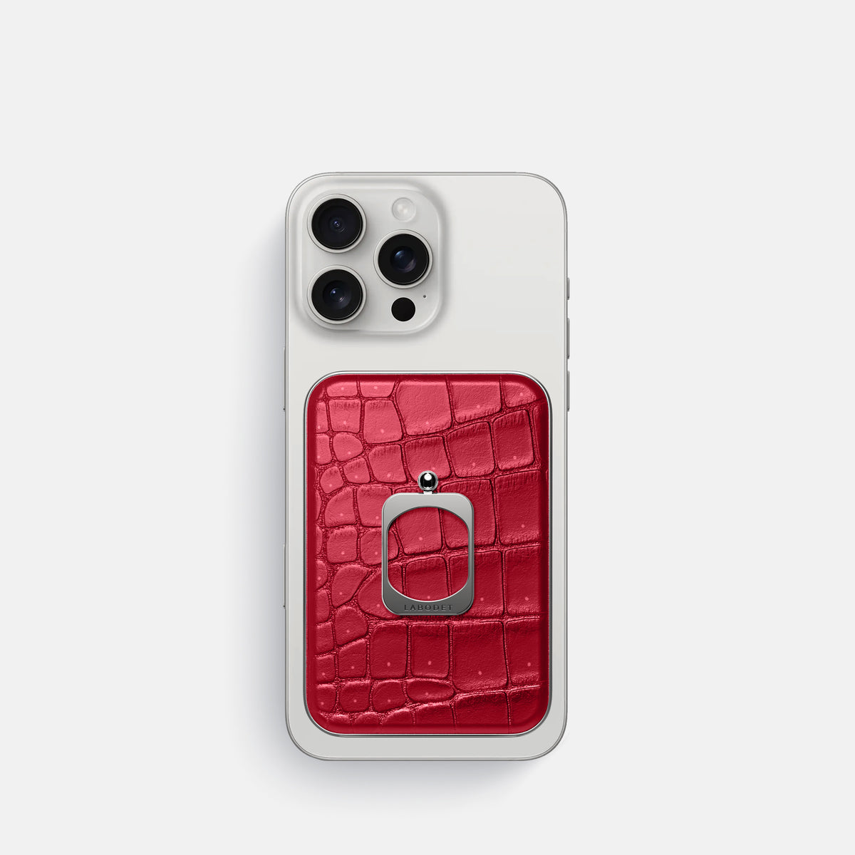 Burgundy iPhone 16 Pro Magsafe Ring Porosus Crocodile with Steel Metal -2 | Burgundy-Steel