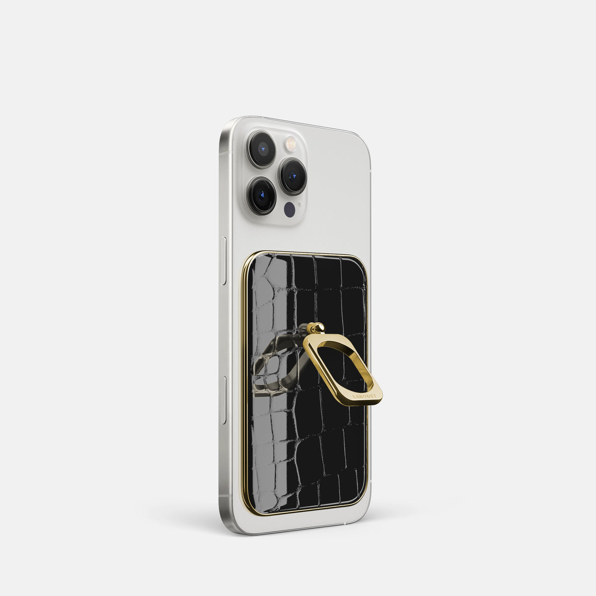 Black iPhone 16 Pro MagSafe Ring Shiny Alligator with Gold Metal -1 | Black-Gold