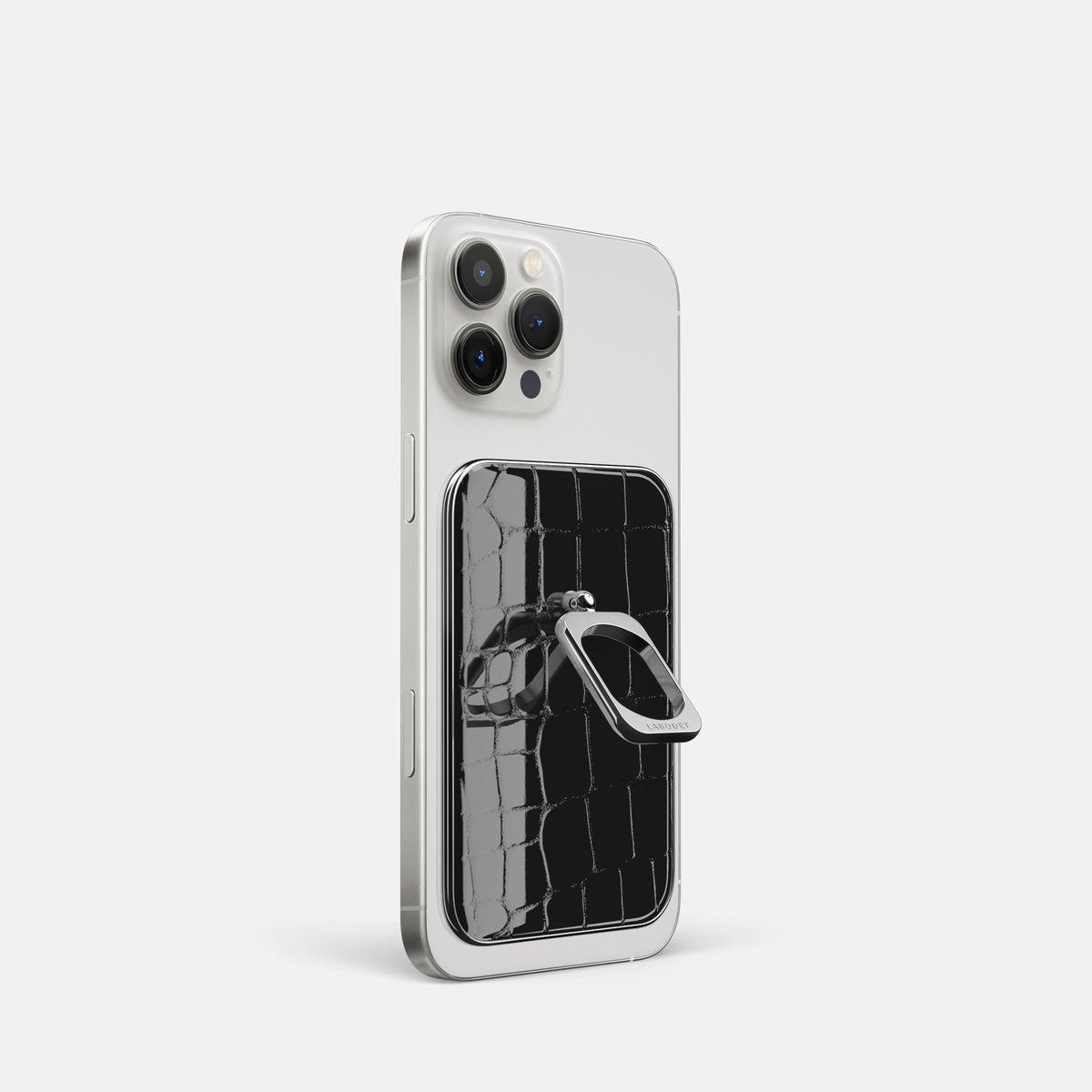 Black iPhone 16 Pro MagSafe Ring Shiny Alligator with Steel Metal -1 | Black-Steel