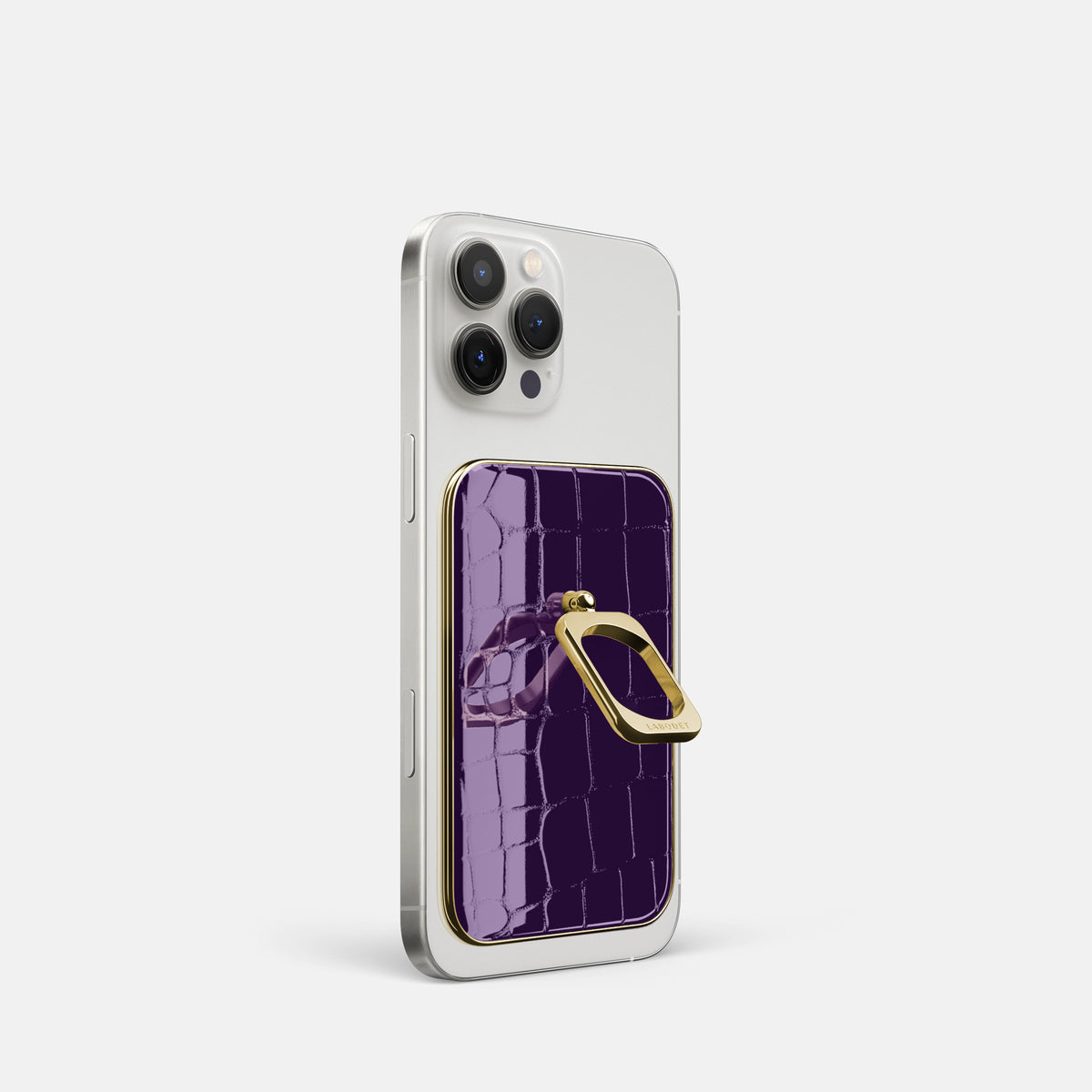 Purple iPhone 16 Pro MagSafe Ring Shiny Alligator with Gold Metal -1 | Purple-Gold