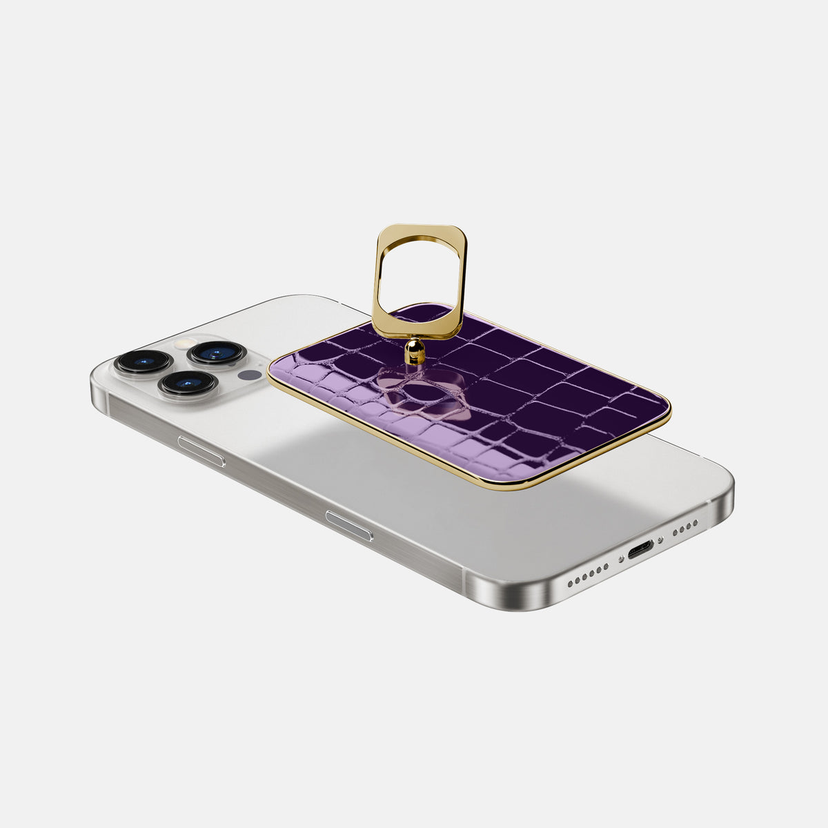 Purple iPhone 16 Pro MagSafe Ring Shiny Alligator with Gold Metal -4 | Purple-Gold