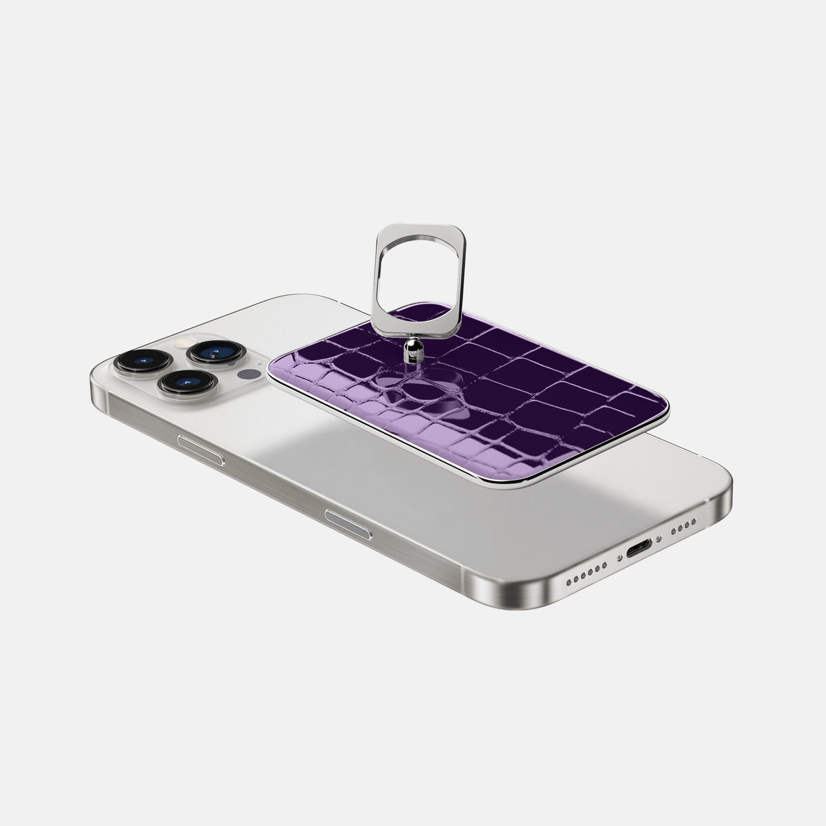 Purple iPhone 16 Pro MagSafe Ring Shiny Alligator with Steel Metal -4 | Purple-Steel