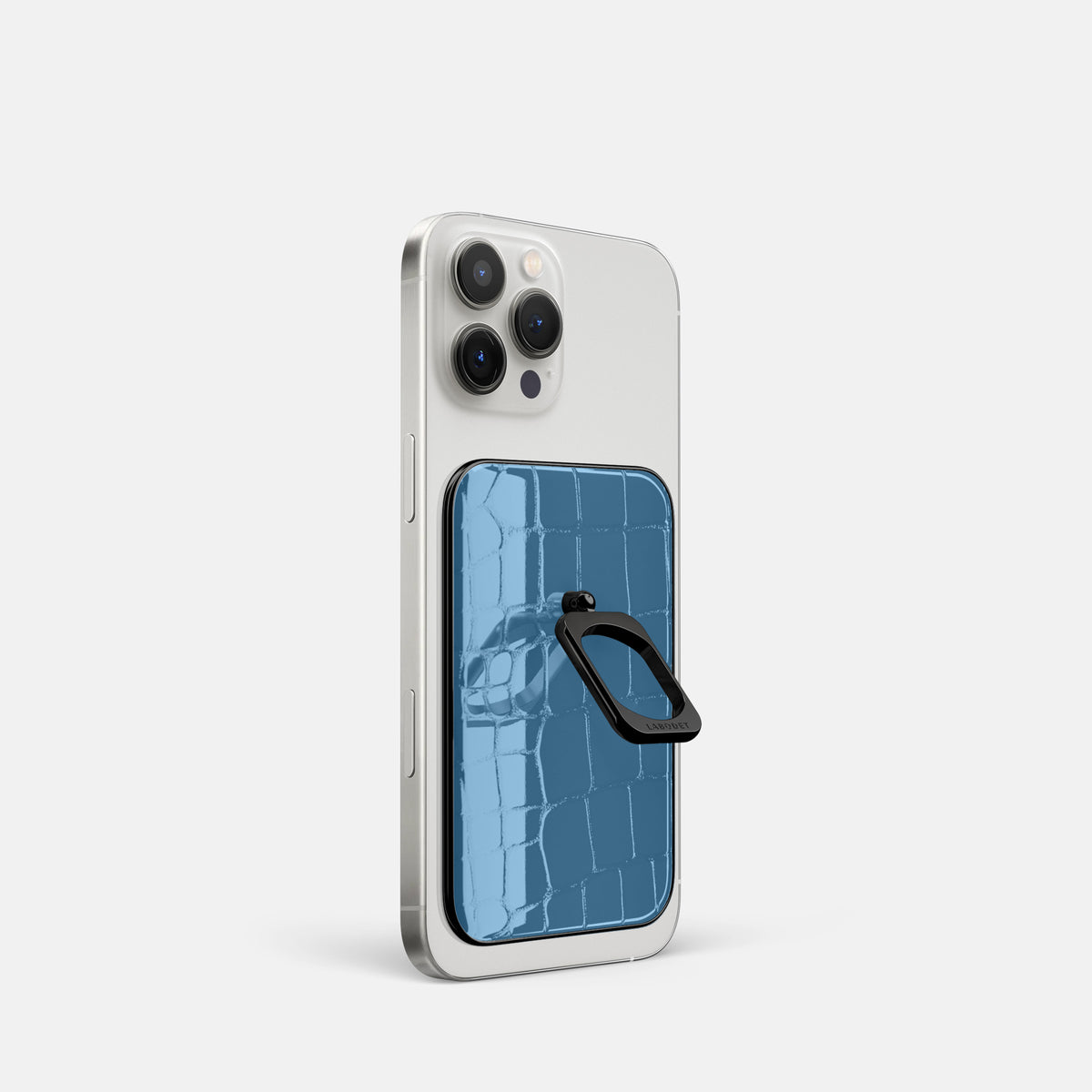 turqoise-blue iPhone 16 Pro MagSafe Ring Shiny Alligator with Black Metal -1 | turqoise-blue-Black