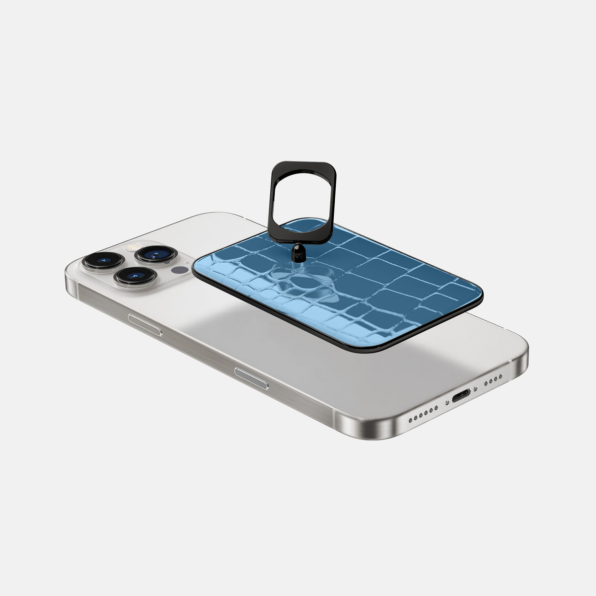 turqoise-blue iPhone 16 Pro MagSafe Ring Shiny Alligator with Black Metal -4 | turqoise-blue-Black