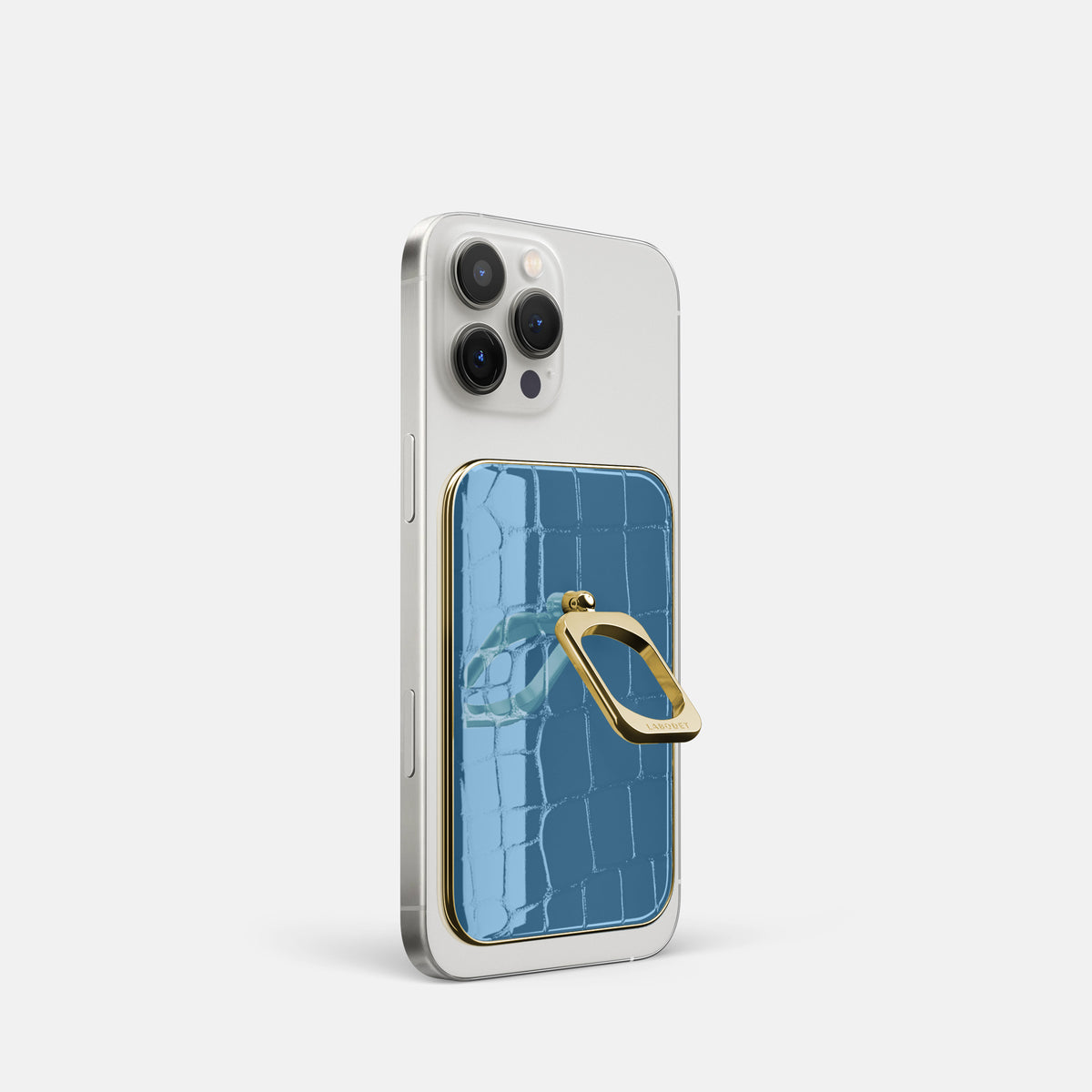 turqoise-blue iPhone 16 Pro MagSafe Ring Shiny Alligator with Gold Metal -1 | turqoise-blue-Gold