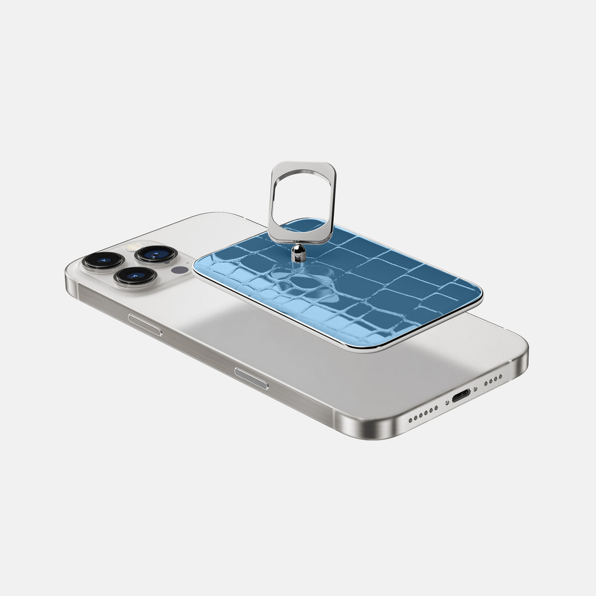 turqoise-blue iPhone 16 Pro MagSafe Ring Shiny Alligator with Steel Metal -4 | turqoise-blue-Steel