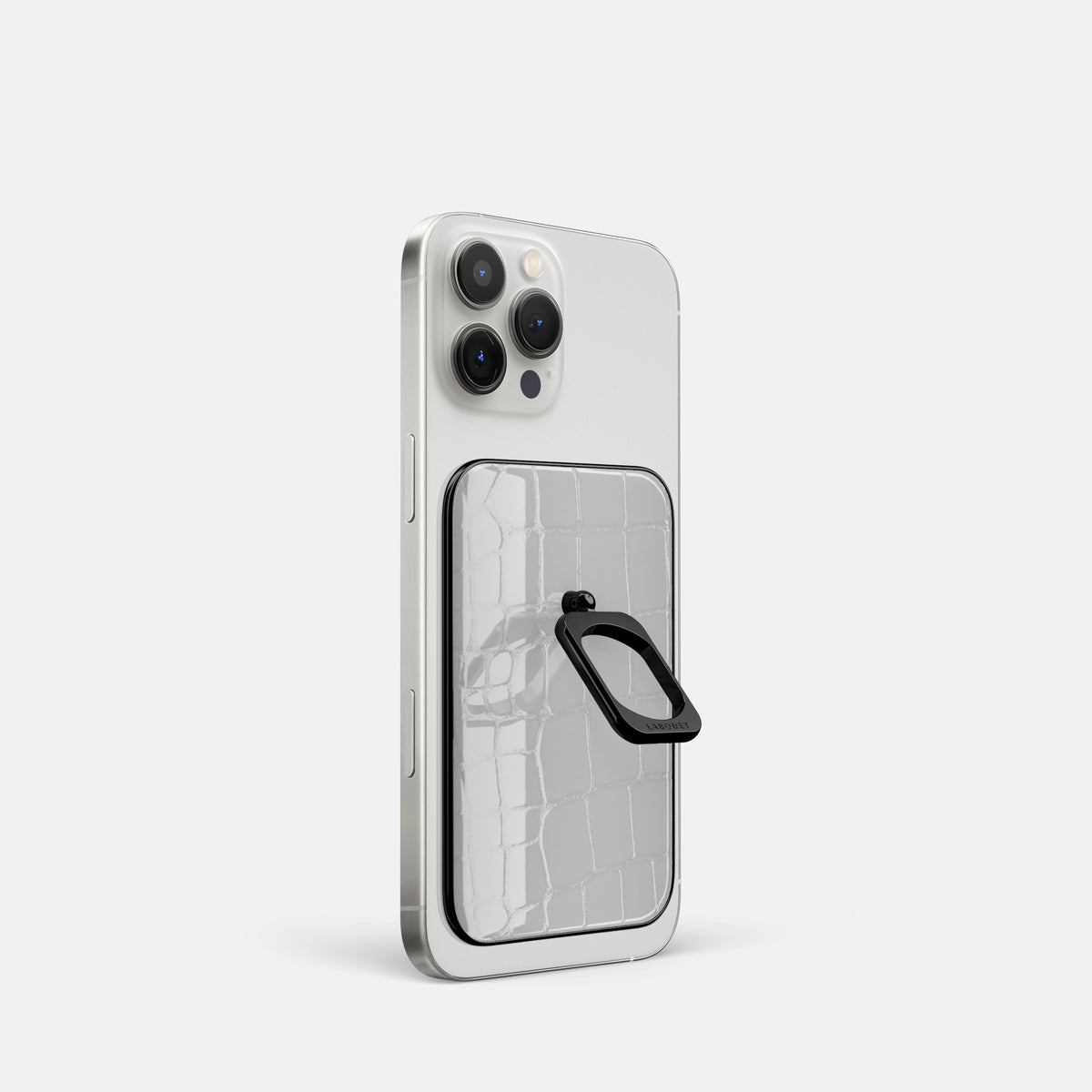 White iPhone 16 Pro MagSafe Ring Shiny Alligator with Black Metal -1 | White-Black