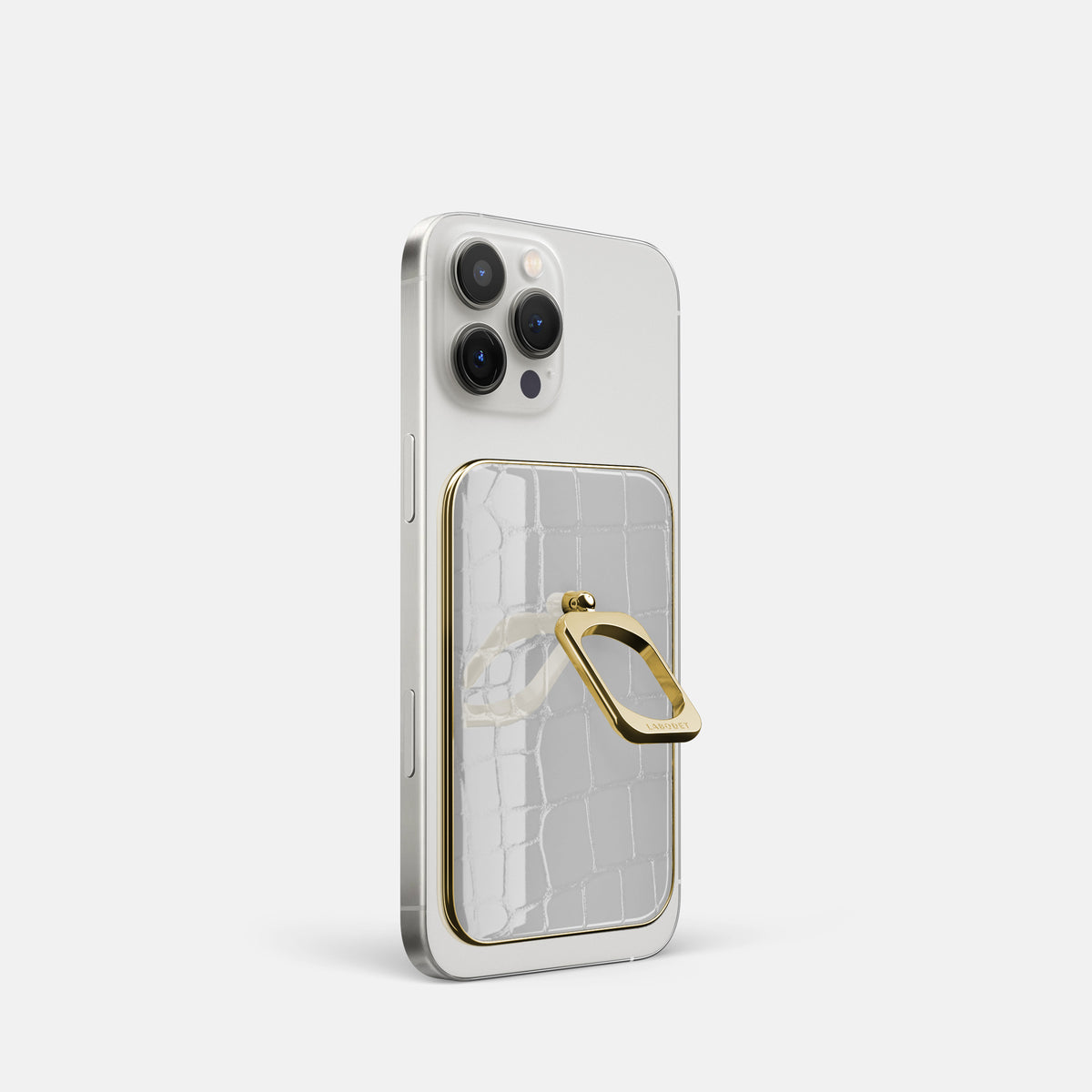 White iPhone 16 Pro MagSafe Ring Shiny Alligator with Gold Metal -1 | White-Gold