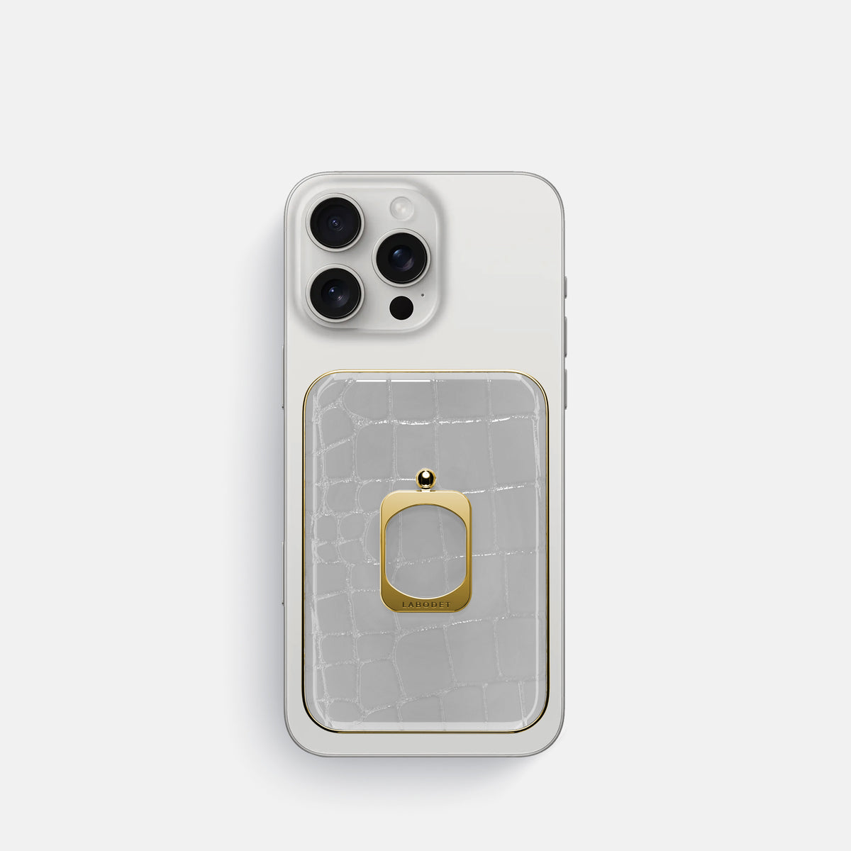 White iPhone 16 Pro MagSafe Ring Shiny Alligator with Gold Metal -2 | White-Gold