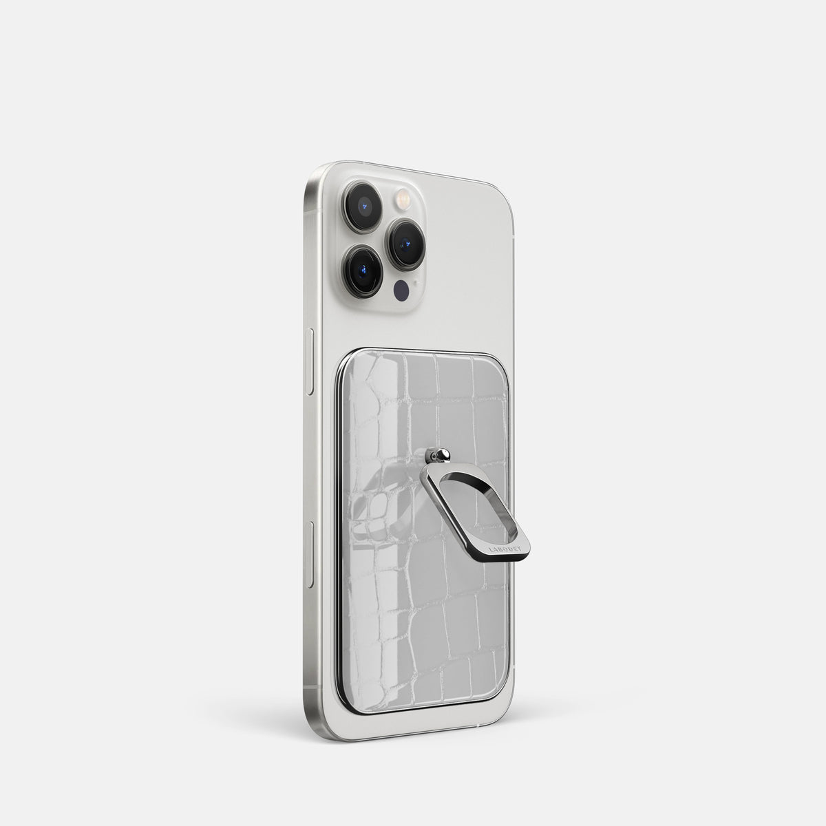White iPhone 16 Pro MagSafe Ring Shiny Alligator with Steel Metal -1 | White-Steel