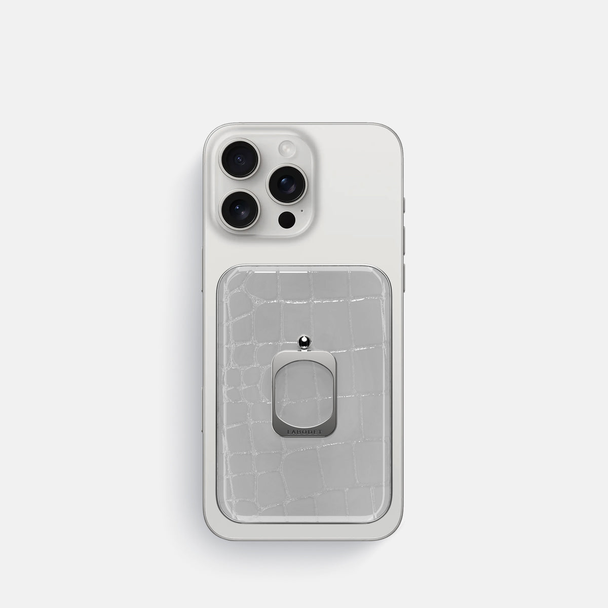 White iPhone 16 Pro MagSafe Ring Shiny Alligator with Steel Metal -2 | White-Steel
