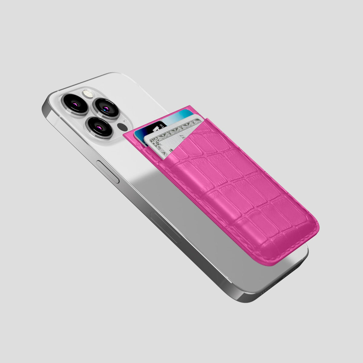 Fuchsia iPhone 14 Pro MagSafe Wallet Alligator -4 | Fuchsia