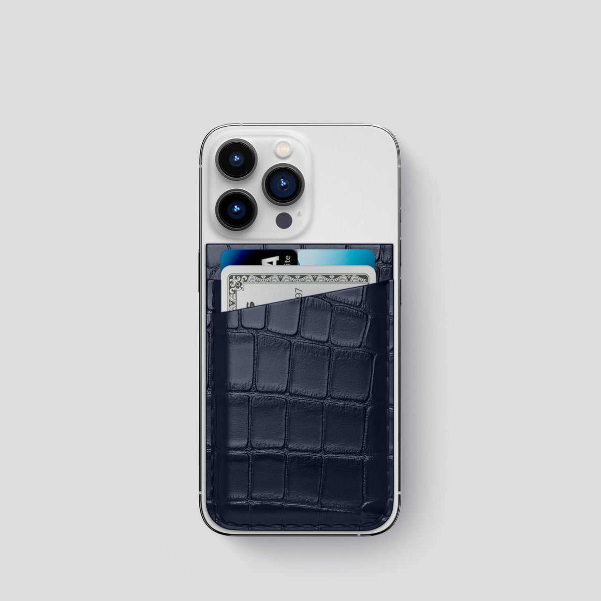 Navy Blue iPhone 14 Pro MagSafe Wallet Alligator -1 | Navy-Blue