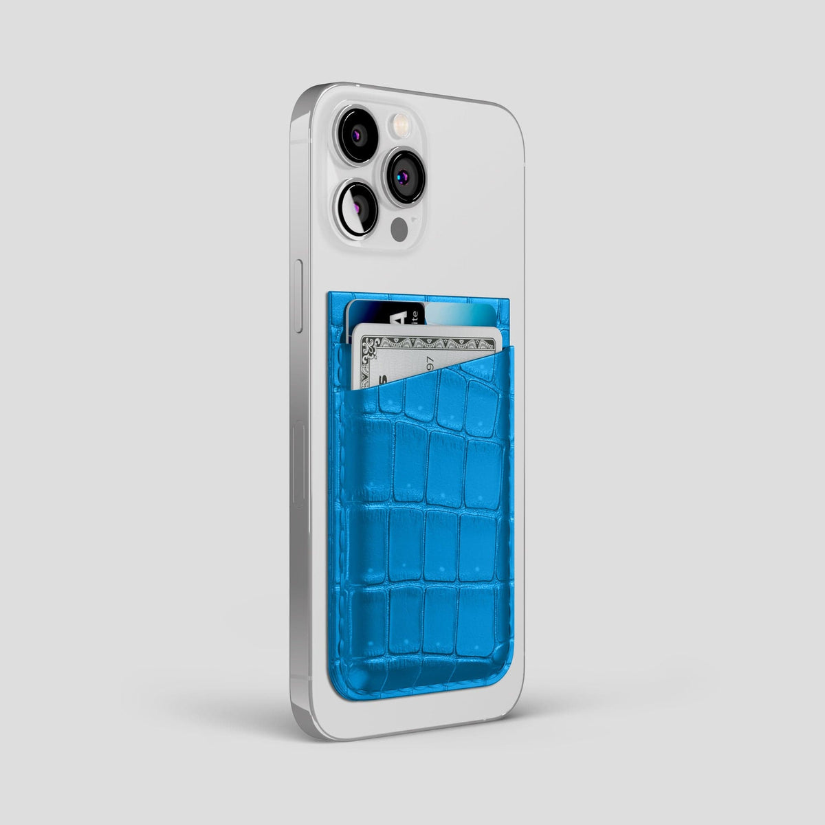 Blue-Lagoon iPhone 15 Pro Max Magsafe Wallet Porosus Crocodile -2 | Blue-Lagoon