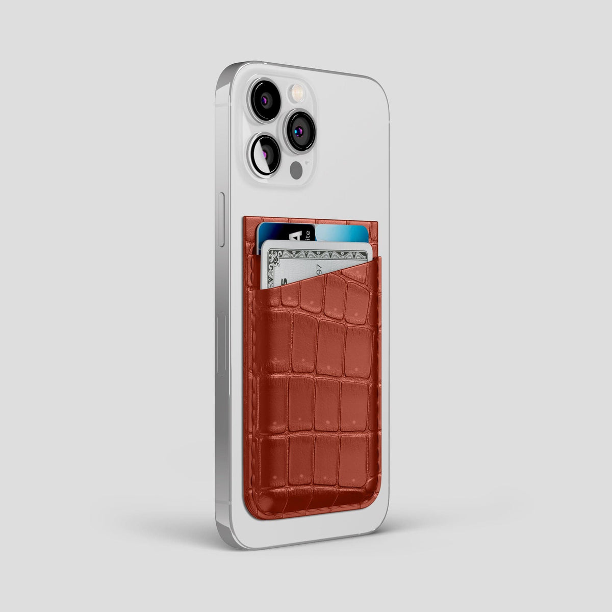 Mahogany-Brown iPhone 15 Pro Max Magsafe Wallet Porosus Crocodile -2 | Mahogany-Brown