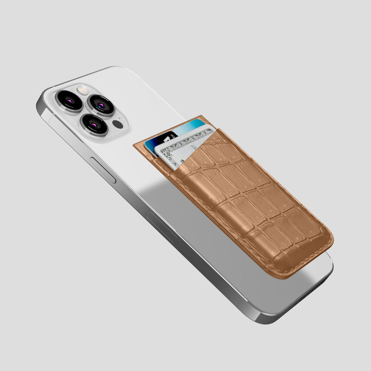 Milk-Chocolate iPhone 15 Pro Max Magsafe Wallet Porosus Crocodile -4 | Milk-Chocolate