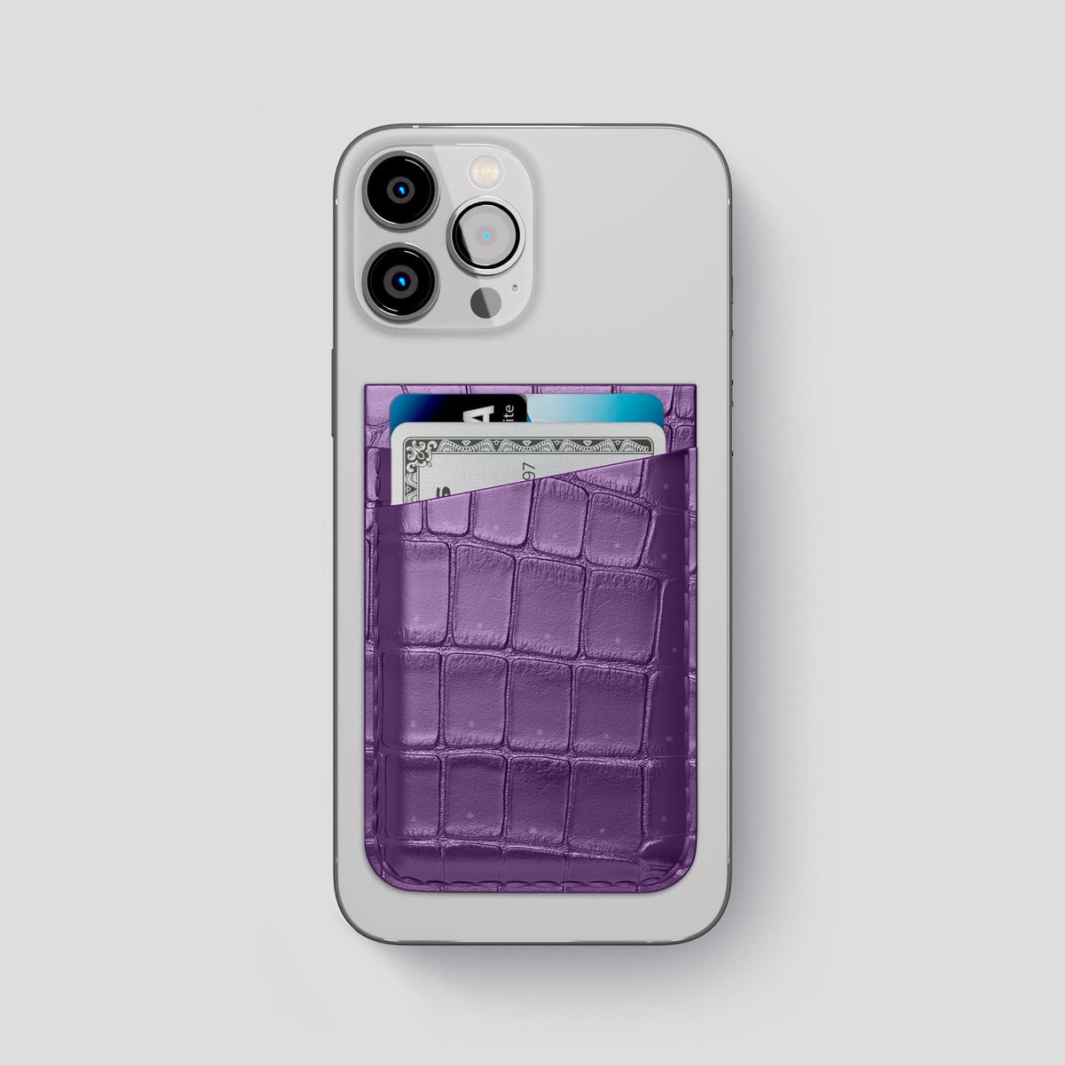 Purple iPhone 15 Pro Max Magsafe Wallet Porosus Crocodile -1 | Purple