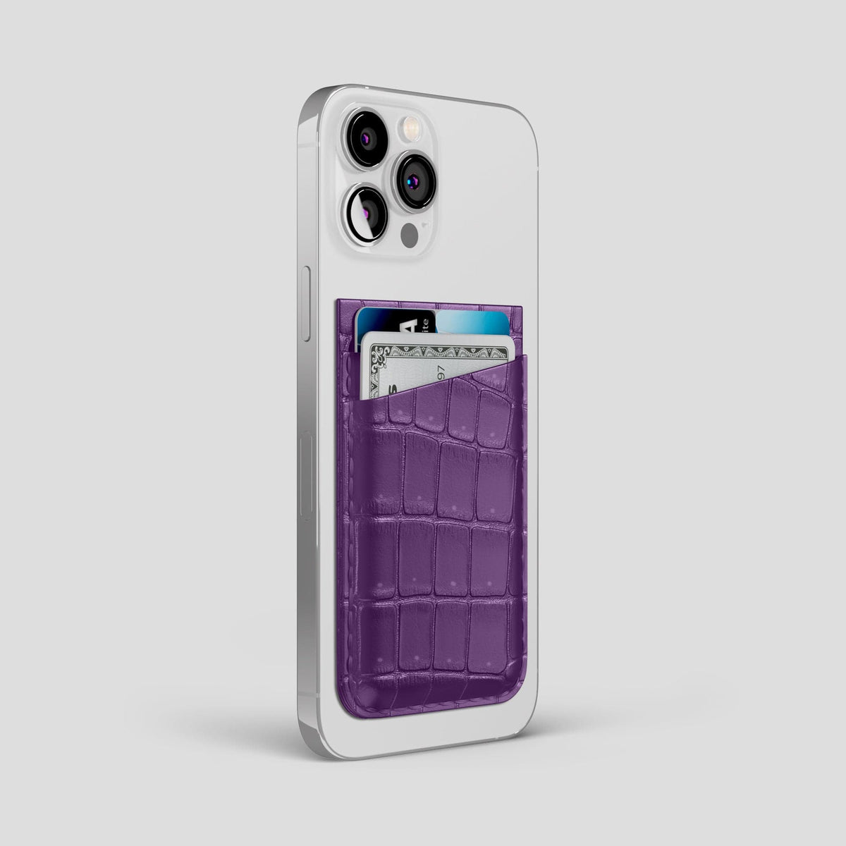 Purple iPhone 15 Pro Max Magsafe Wallet Porosus Crocodile -2 | Purple