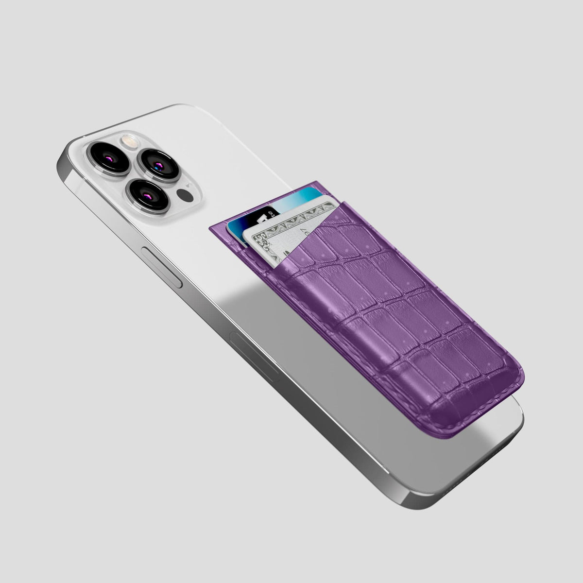Purple iPhone 15 Pro Max Magsafe Wallet Porosus Crocodile -4 | Purple