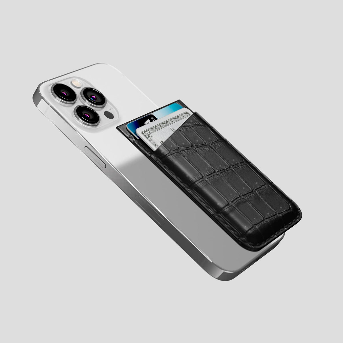 Black iPhone 15 Pro Magsafe Wallet Porosus Crocodile -4 | Black