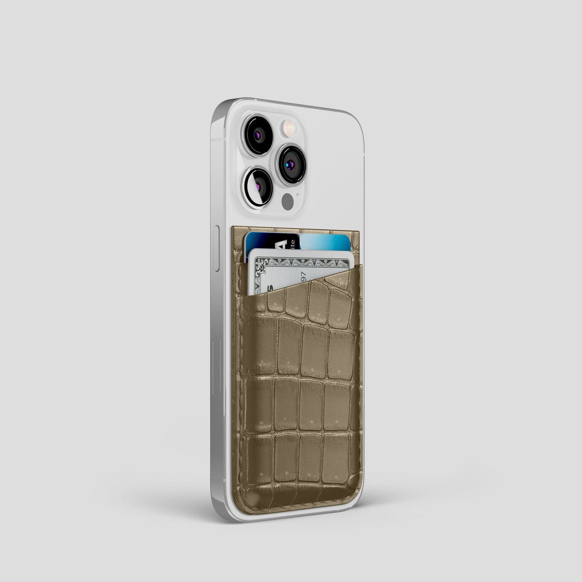 Kaki-Green iPhone 15 Pro Magsafe Wallet Porosus Crocodile -2 | Kaki-Green